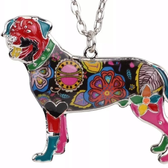 Jewelry - Rottweiler enameled sculptured metal necklace